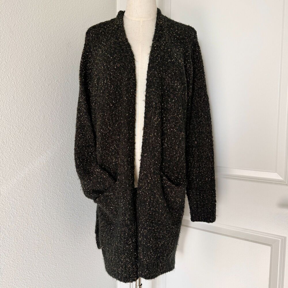POL Black Knit Open Front Cardigan Pockets Cozy Slouchy Boho Cabin Core Size L
